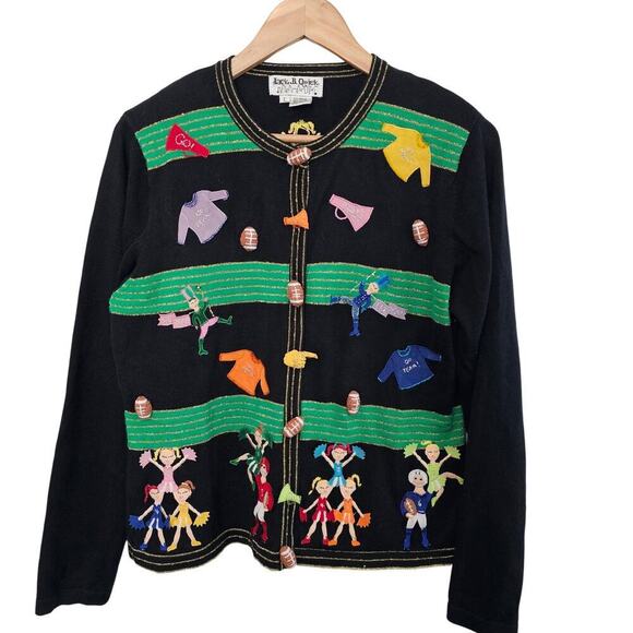 Jack B Quick Sweaters - Vintage Jack B. Quick Cardigan Women Lrg 90s School Spirit Cheer Band Whimsical